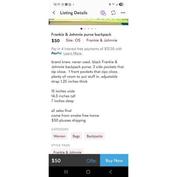 Frankie & Johnnie Black Nylon Purse Backpack With Silver Travel - Picture 4 of 10